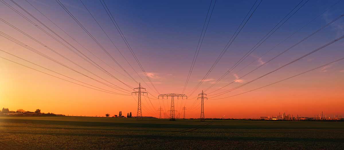 Electric towers at sunset